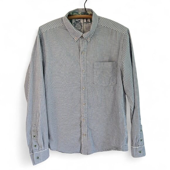 Trovata Other - Trovata Mens Button-Up Long Sleeve Shirt Blue/White Checkered Pattern Size L Cot